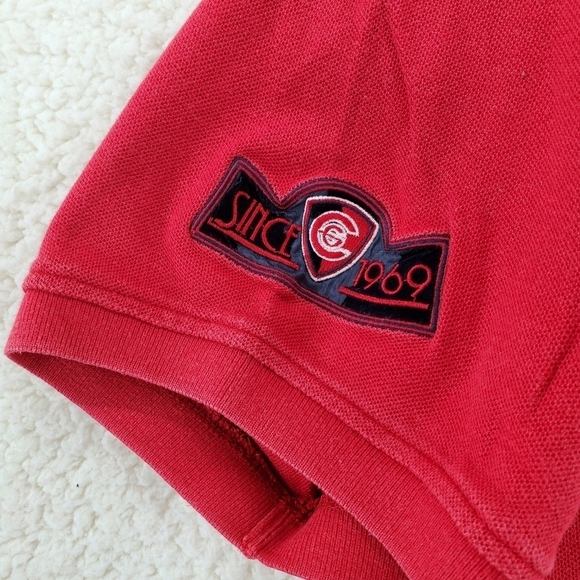 Coogi Polo Shirt Men XL SS Pullover Embellished Crest Logo Bling 100% Cotton Red - Picture 10 of 16